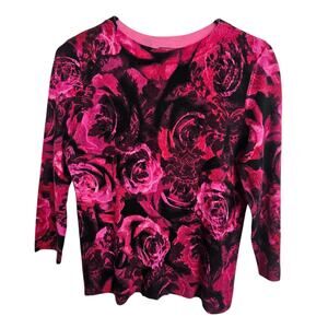 Talbots Merino Wool Sweater Floral Dark Romance Sz PM Career Office Casual Chic